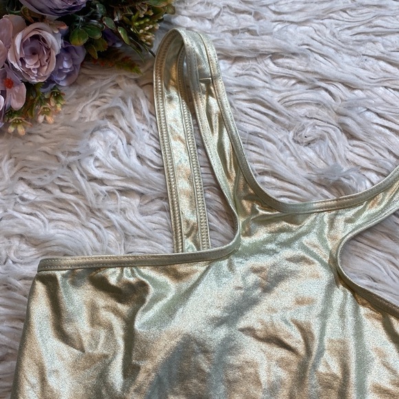 Melissa Odabash Gold Metallic Cut Out One Piece Swimsuit sz 4 - Picture 4 of 10